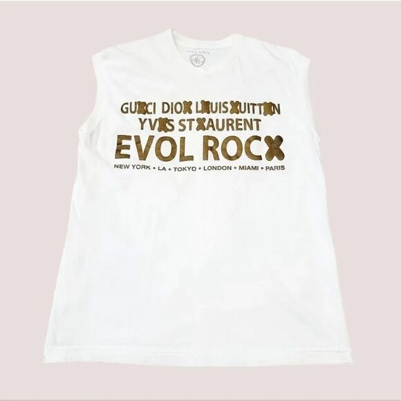 Vintage 90's Y2K Evol Rocx Designers Graphic Boyfriend Muscle Tank Tshirt Size M - Picture 8 of 11